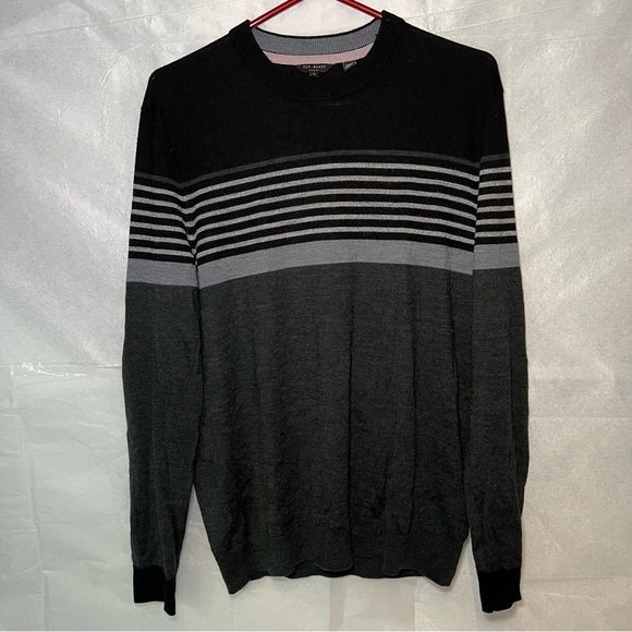 Ted Baker London Sweater Men’s Gray Black Color Block Stripes Wool Blend size 4 - Picture 2 of 9